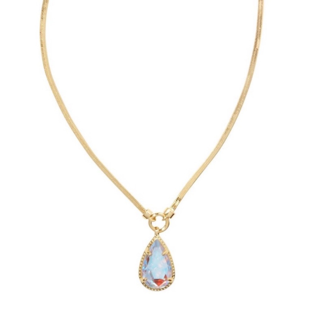 NWT kendra Scott Sami Herringbone 14K Gold Over Brass Necklace Dichroic glass